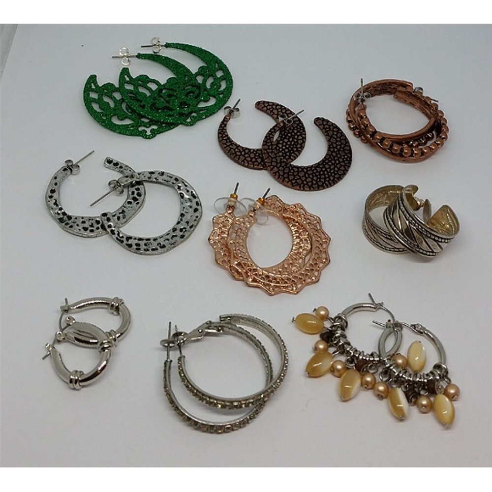 𝅺Huge bundle lot 9 trendy hoop earrings variety boho casual trendy dressy